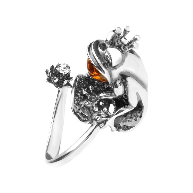 Sterling Silver Amber Sitting Frog Ring