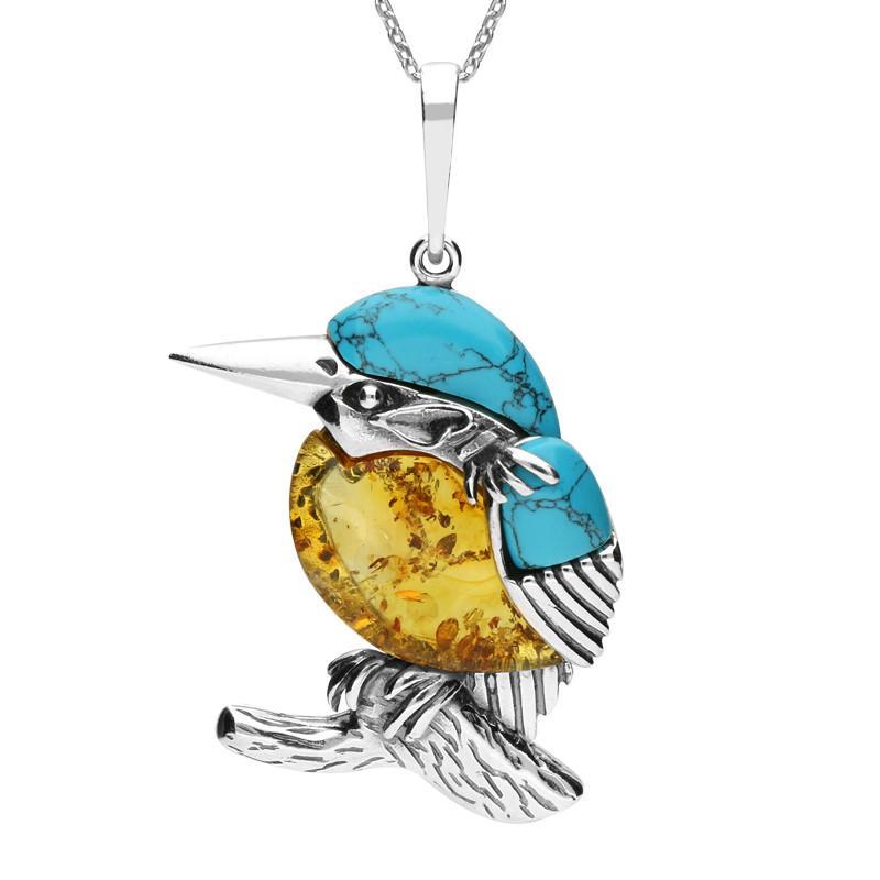 Sterling Silver Amber Turquoise Kingfisher Necklace