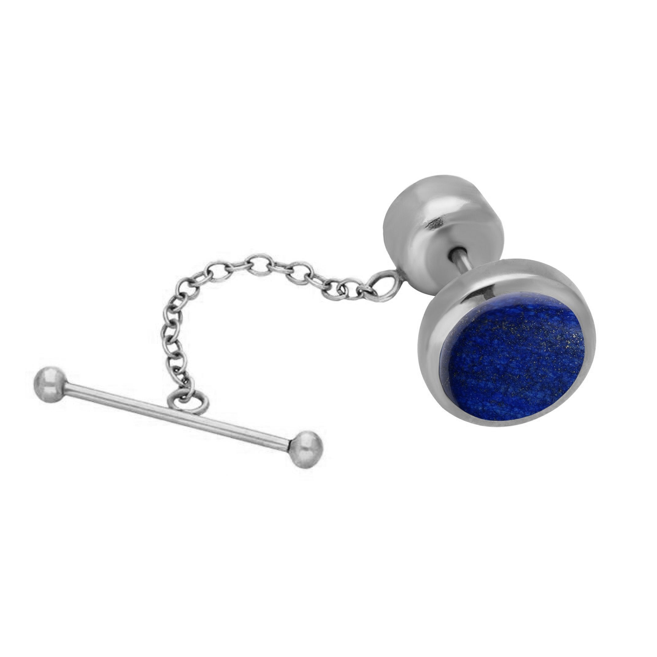 Sterling Silver Lapis Lazuli Circle Tie Pin | 