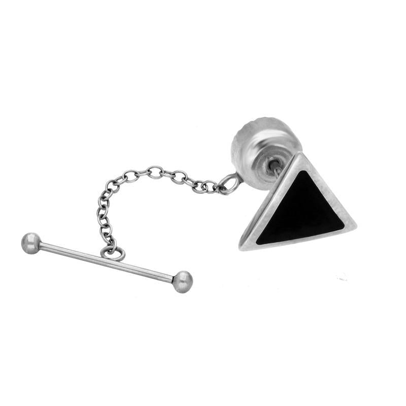 Sterling Silver Whitby Jet Triangle Tie Pin | 