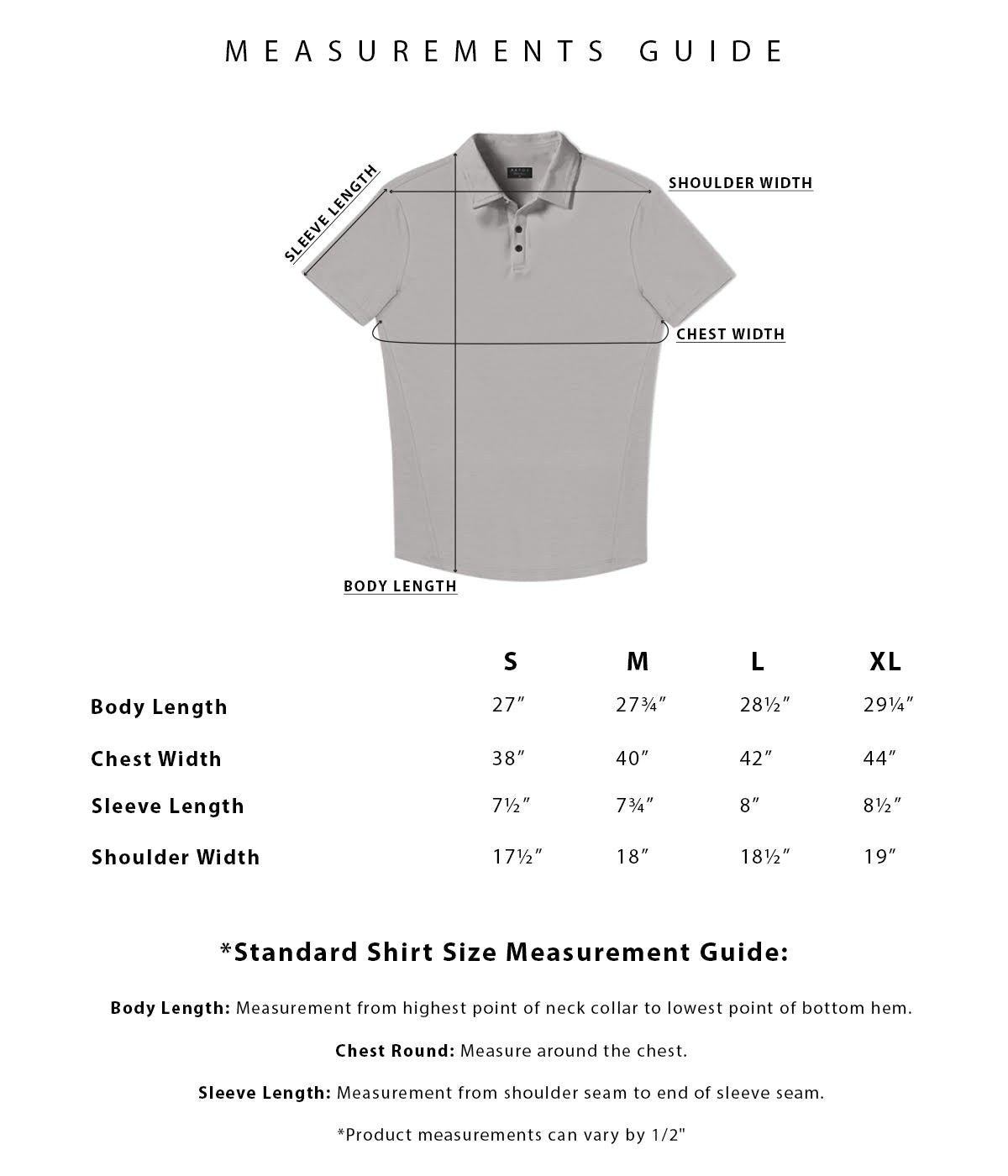 Polo Size Chart – Aetos Apparel