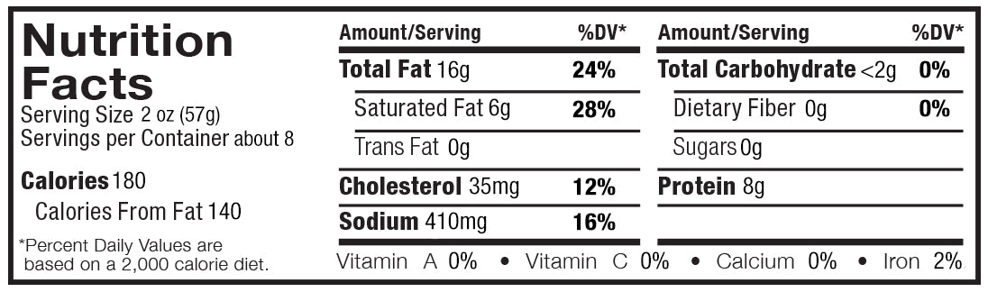 Pederson's Natural Farms Ground Breakfast Sausage Nutritional Facts Panel