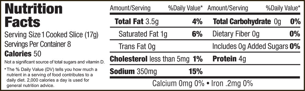 Applewood Smoked Bacon Nutritional Facts Panel