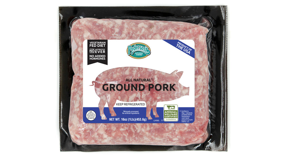 A package of Pederson's Farms Ground Pork