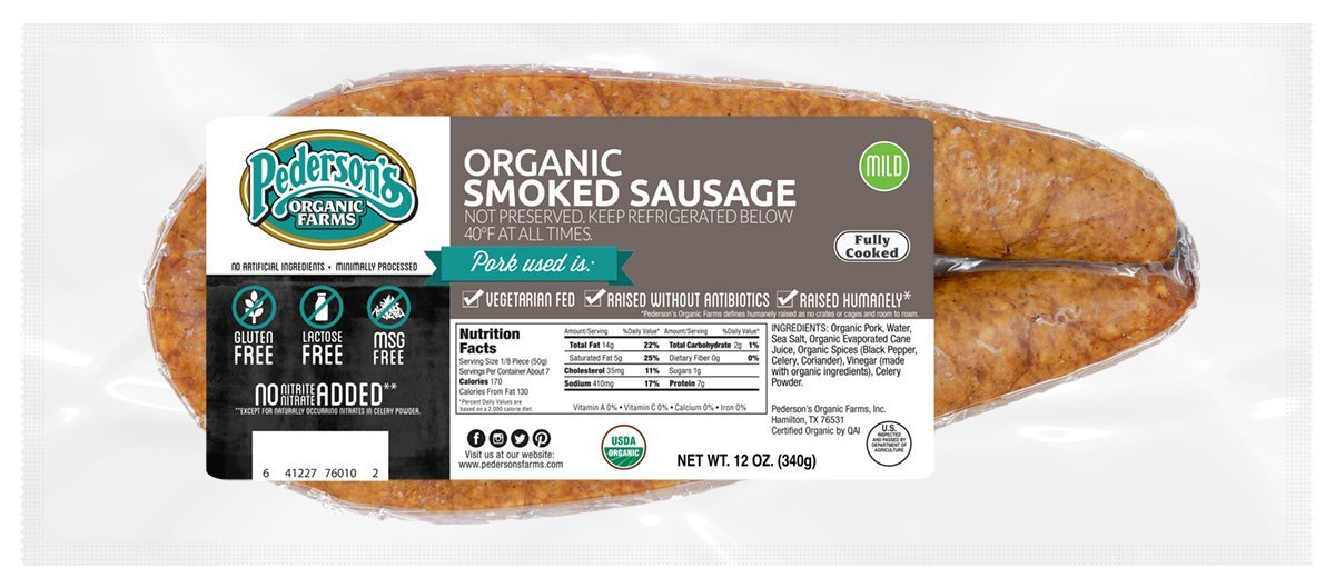 A package of Pederson's Farms Organic Smoked Sausage