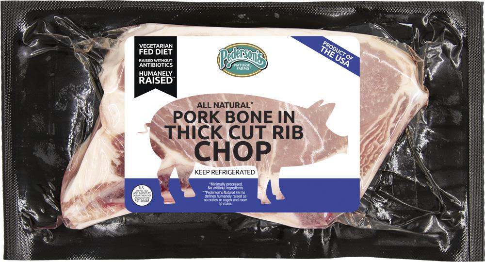 A package of Pederson's Farms Pork Bone In Thick Cut Rib Chops