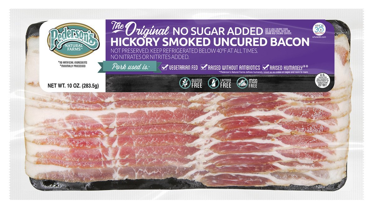 A package Pederson's Farms No Sugar Added Hickory Smoked Uncured Bacon