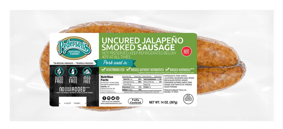 A package of Pederson's Farms Uncured Jalapeno Smoked Sausage