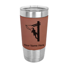 Load image into Gallery viewer, 20oz Faux Leather Tumbler Mug, Lineman, Personalized Engraving Included
