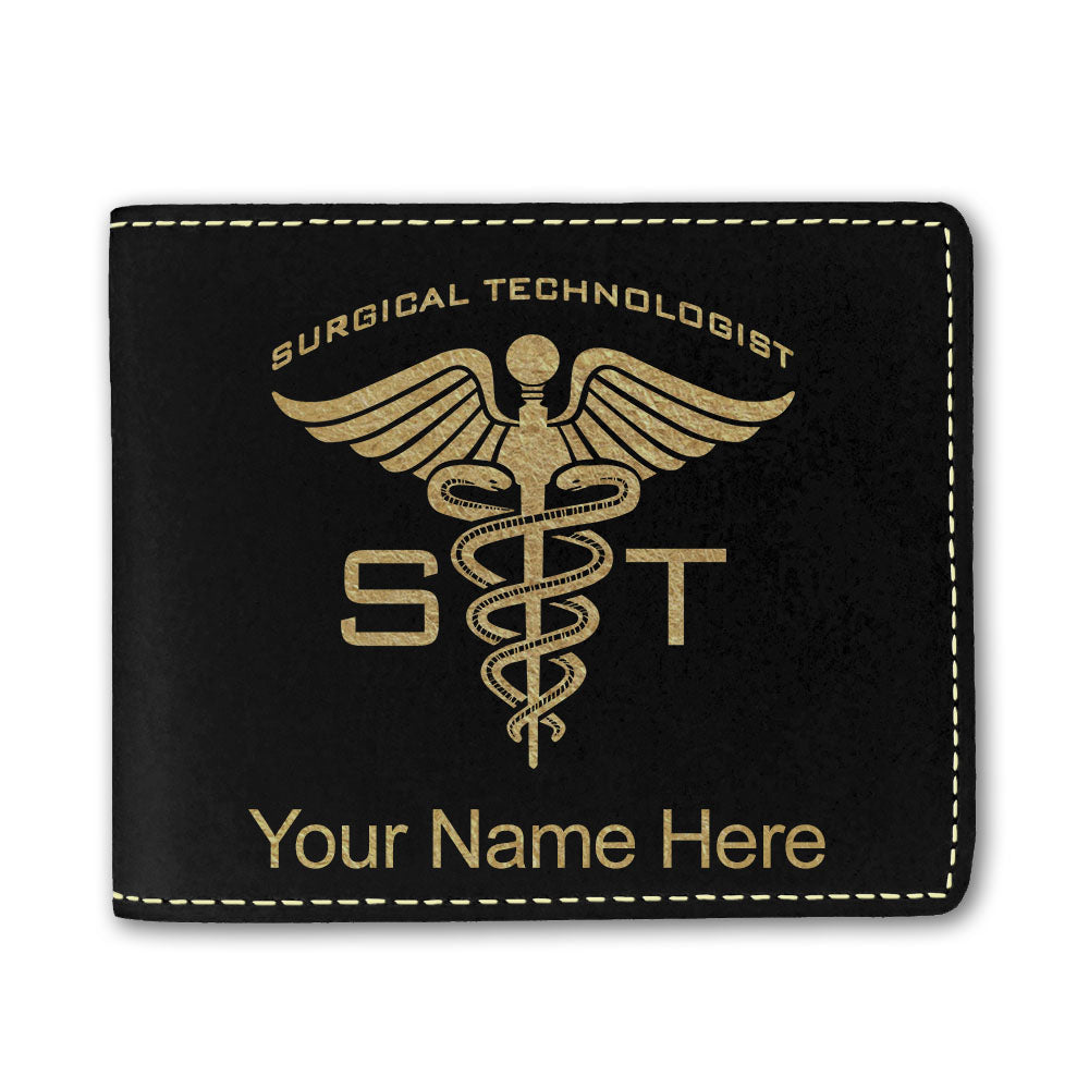 Faux Leather Bi-Fold Wallet, ST Surgical Technologist, Personalized Engraving Included