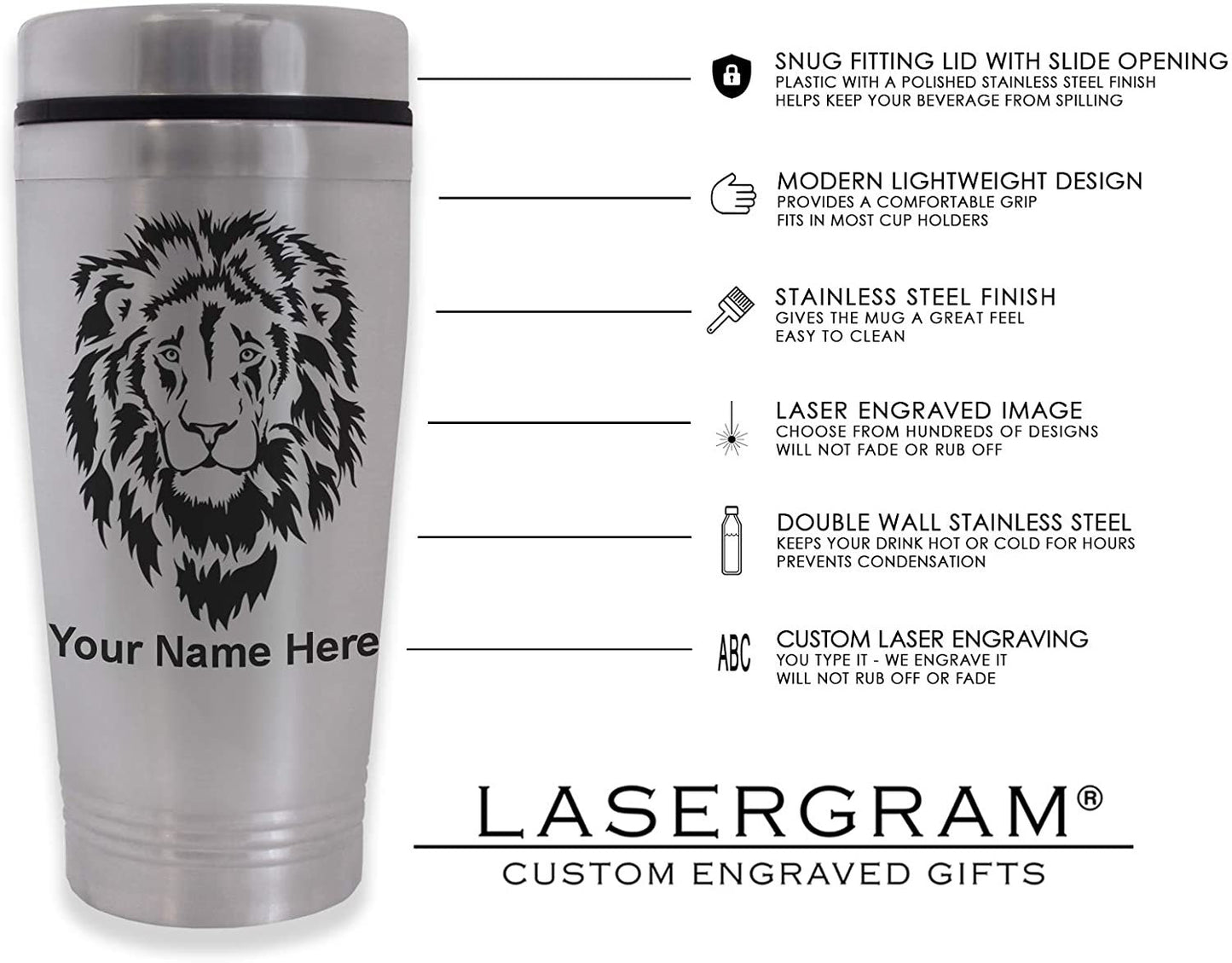 Commuter Travel Mug, Great White Shark, Personalized Engraving Included
