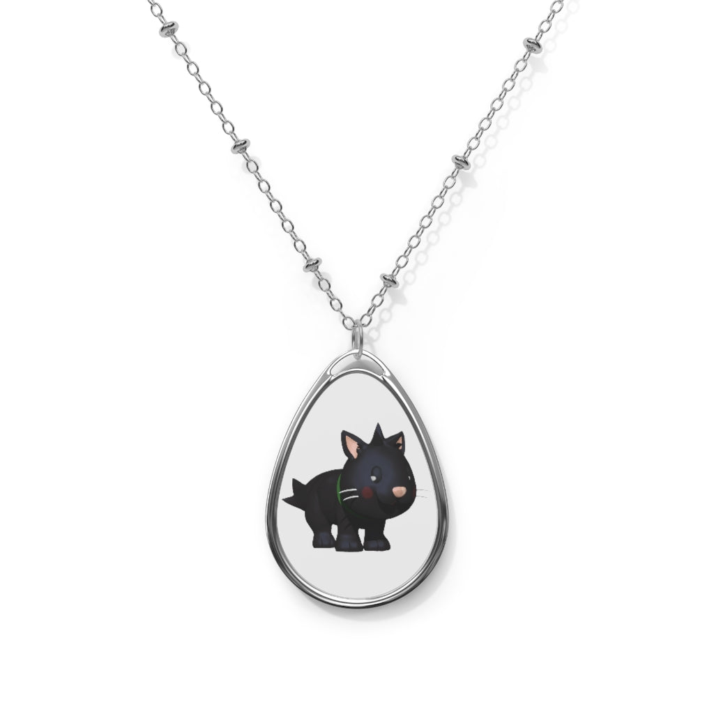 Black Kitty Oval Necklace