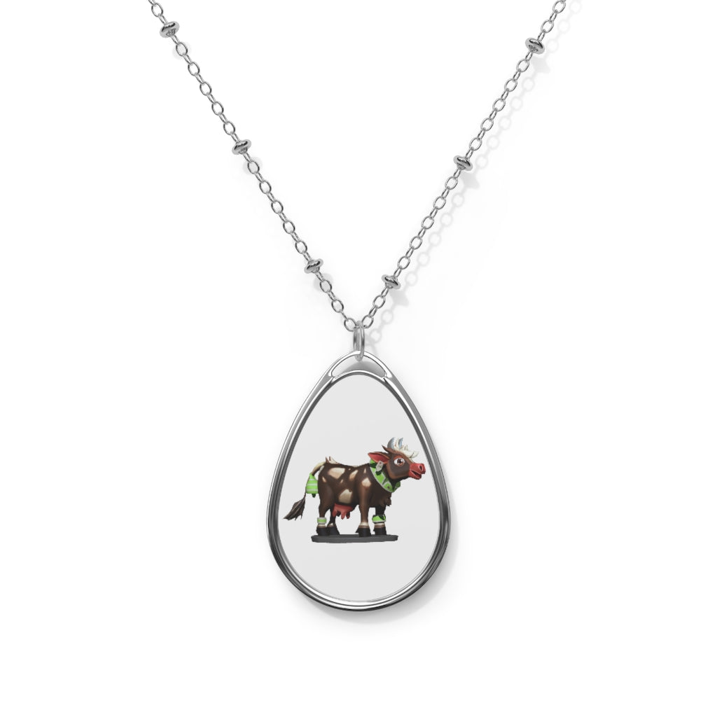 Dark Brown Cow Oval Necklace