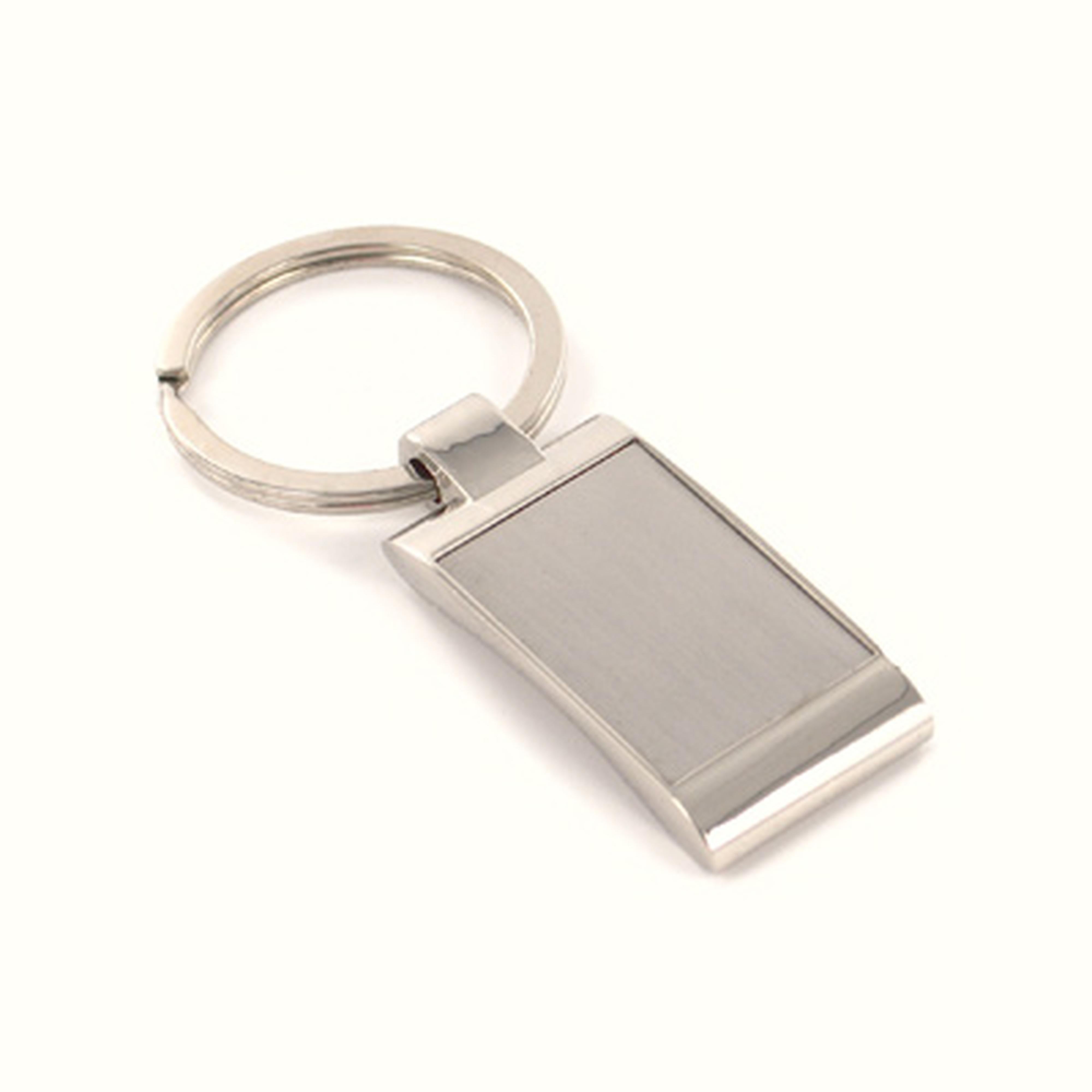 Personalized Silver Rectangle Key Chain w- Brushed Center