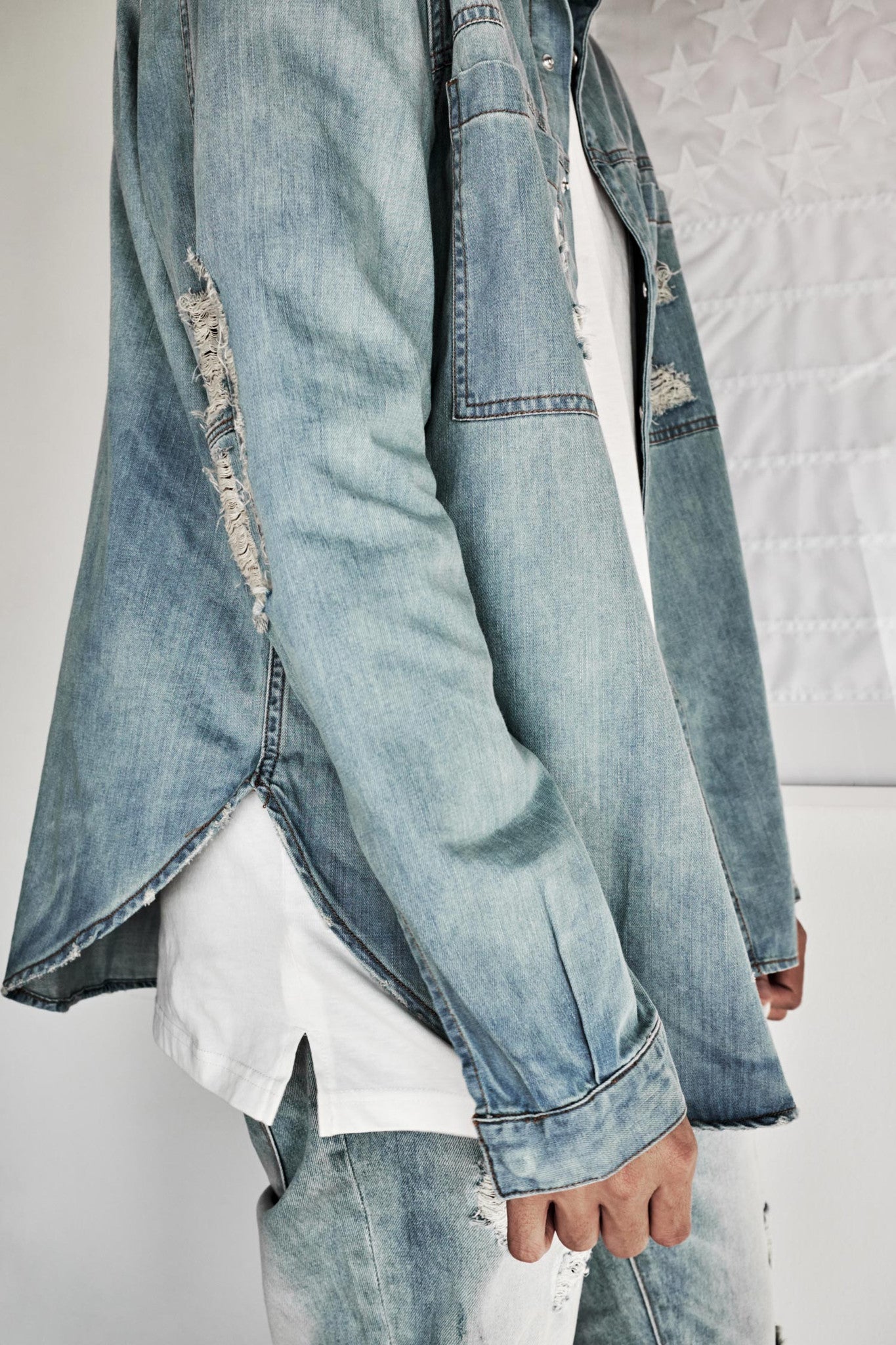 Distressed sales jean shirts