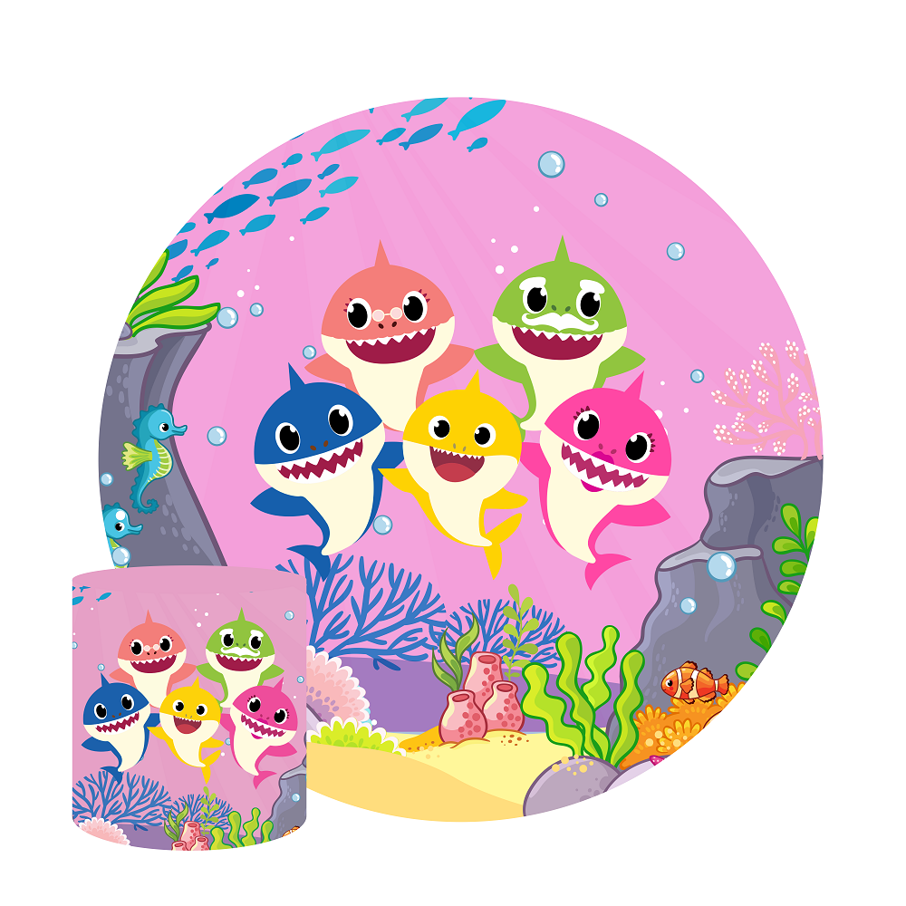 Pink Baby Shark Round Backdrop Pop Drops Au