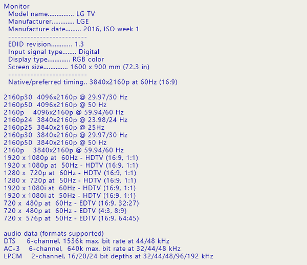 This is how a television reports via EDID – translated from the machine data (excerpt)