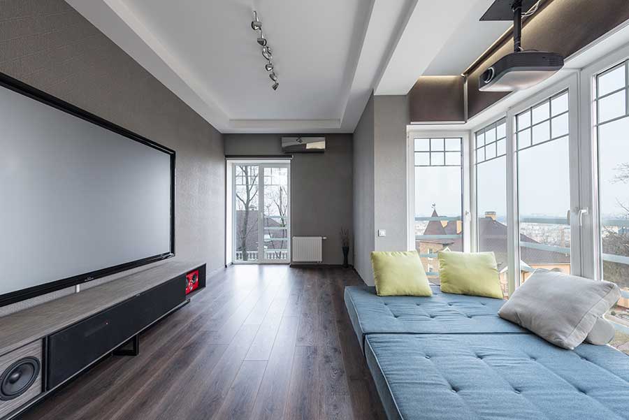 loft with video projector and sound system