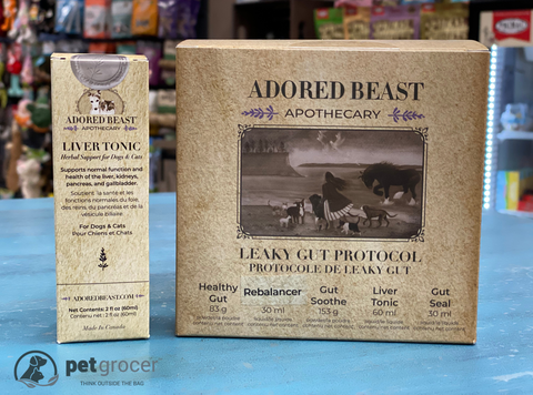 Adored Beast's Liver Tonic and Leaky Gut Kit, available at Pet Grocer.