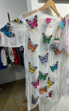 Preorder Multi Butterfly Sheer Coverup White Queen of Sparkles
