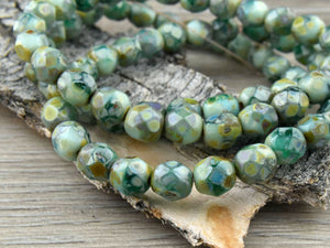 25 6mm Mint Green AB, faceted round firepolished glass beads C6425