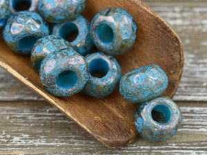 25 9mm Czech opaque turquoise blue pony roller beads, large hole