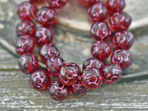 Lot of twenty 10mm Czech glass flower beads - crystal clear beads with a  deep pink wash - C0046