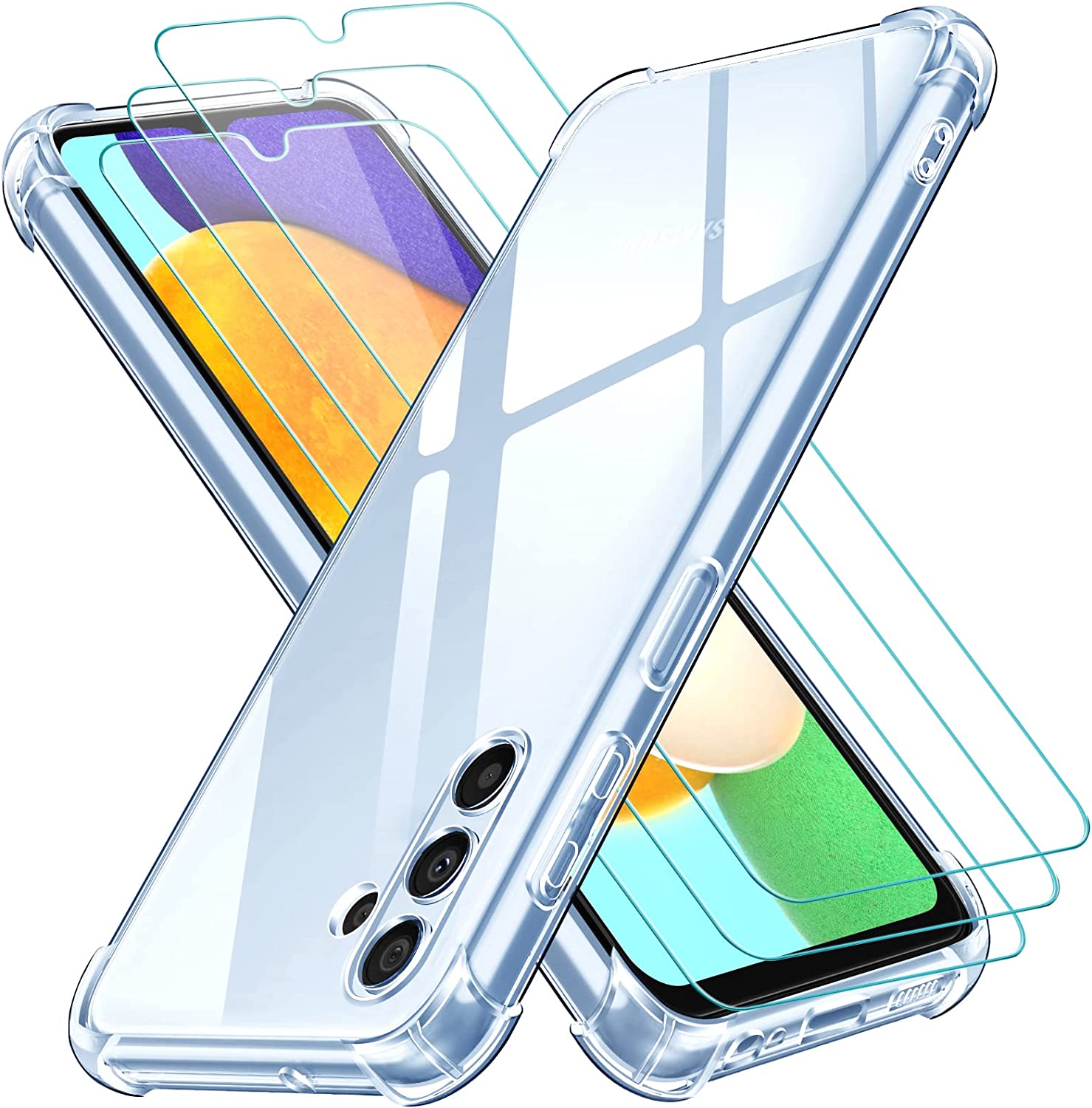 ivoler Coque pour Samsung Galaxy A20s avec 3 Pièces Protection Écran en  Verre Trempé, Transparent Étui de Protection en Silicone Antichoc, Mince