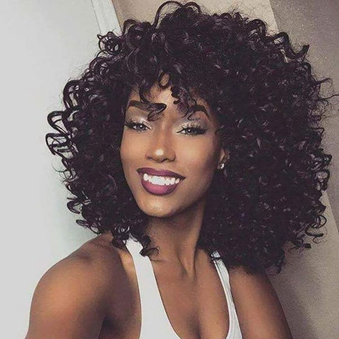 kinky curly natural black synthetic wig
