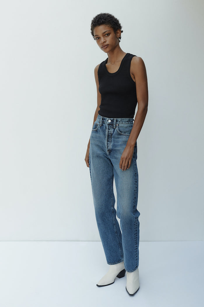 Agolde 90's pinch waist high rise Navigate medium indigo blue | pipe ...