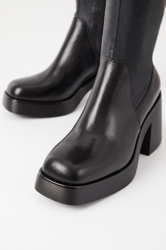 Vagabond Brooke knee high tall black leather boots platform | Pipe and ...