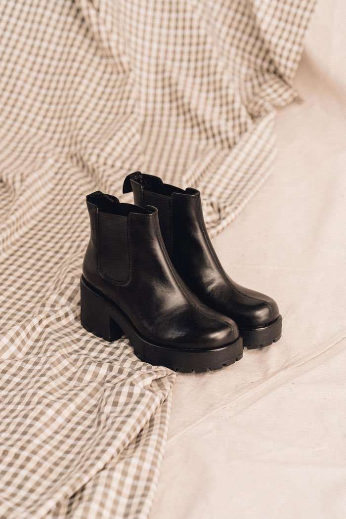 chunky black leather ankle boots