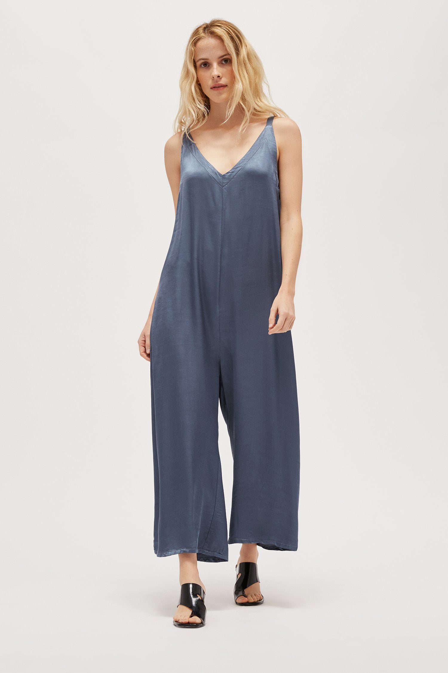 Lacausa Santi silky shiny Jumpsuit Black Tar | PIPE AND ROW Seattle