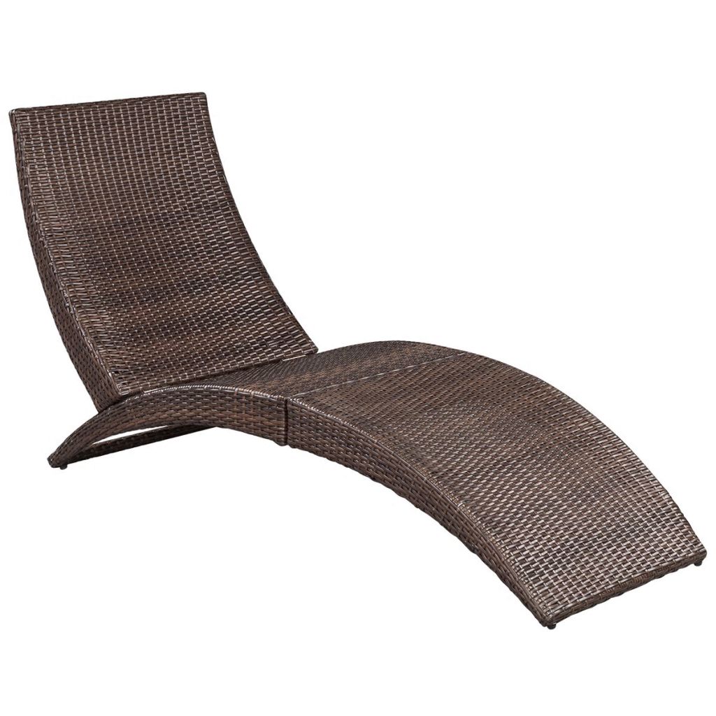 Folding Sun Lounger with Cushion, Poly Rattan, Brown