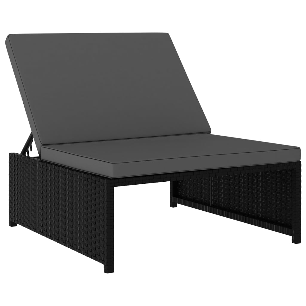 Sun Loungers with Table, Adjustable Backrest, Poly Rattan, Black (Set of 2)