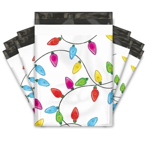 Christmas Lights Colorful Poly Mailers Size 10x13 Shipping Bags