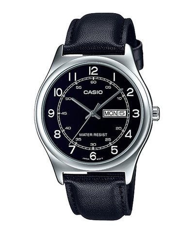 Casio MTP-V006L-1B2UDF Men's Black Leather Band Black Numbers Analog Dress Watch