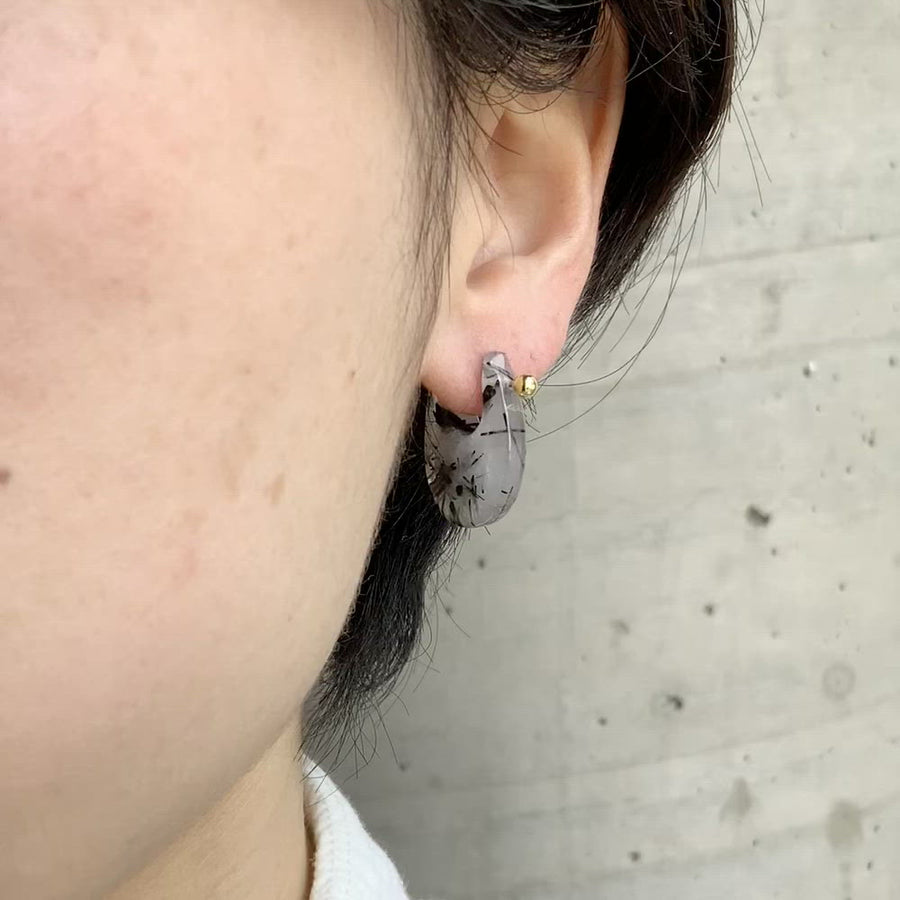 Rock Pierced Earring - Tourmalinated Quartz -