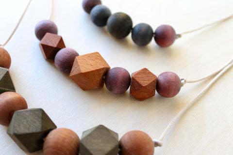 necklaces made with wooden beads