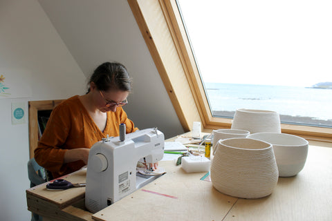 me in my studio making baskets