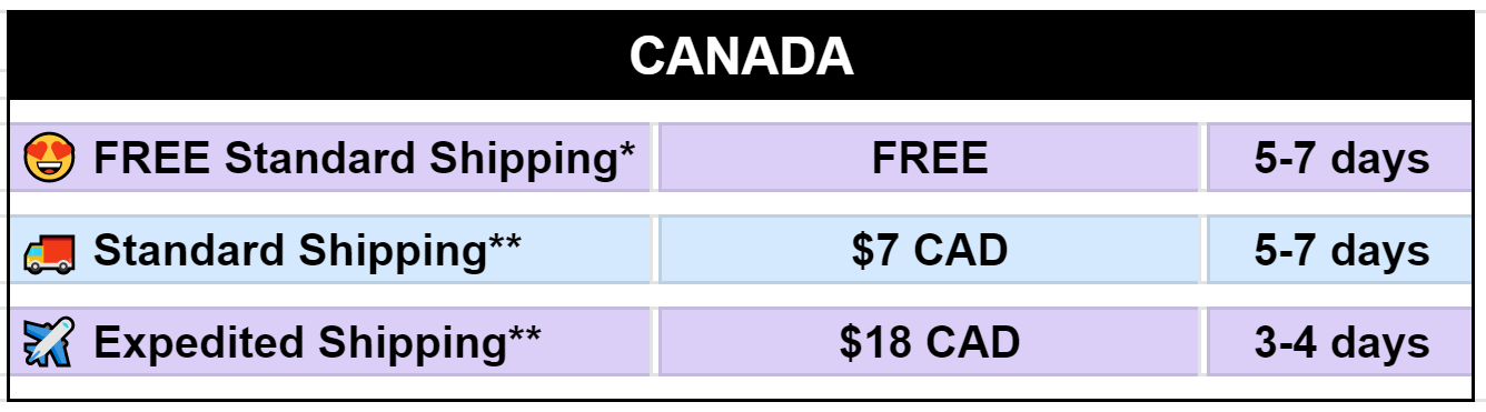 Rebella CANADA Shipping Rates, including free shipping for orders over $154 CAD, or $7 CAD flat rate, and $18 CAD expedited available