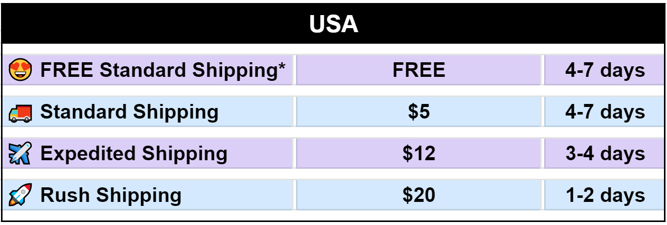 Rebella USA Shipping Rates, including free shipping for orders over $95, or $5 flat rate, $12 expedited, and $20 rush shipping available