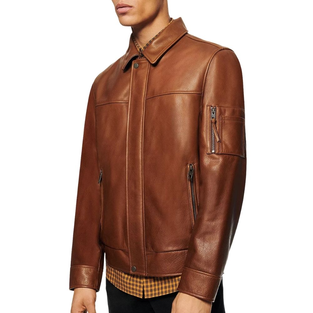 Mens Bond Brown Bomber Leather Jacket– MARRYCLOTHING