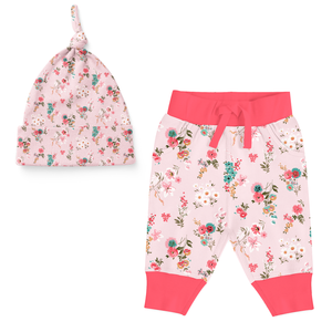 Endanzoo Matching Organic Cuff Pant & Knotted Beanie - Pink Blossom