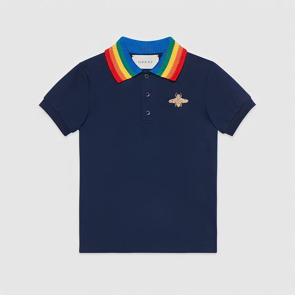 Gucci Navy polo with rainbow collar - Age 6 years