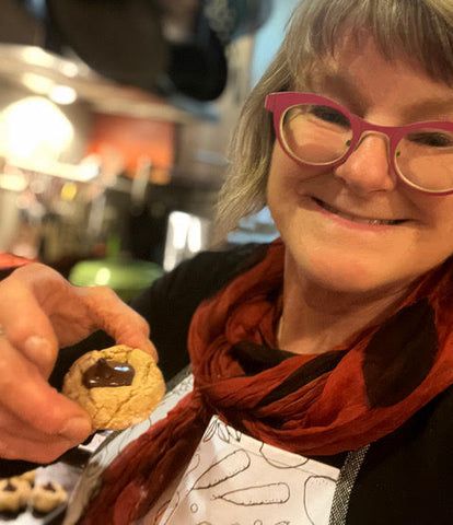 Tracy Krauter with Peanut Butter Blossom cookie