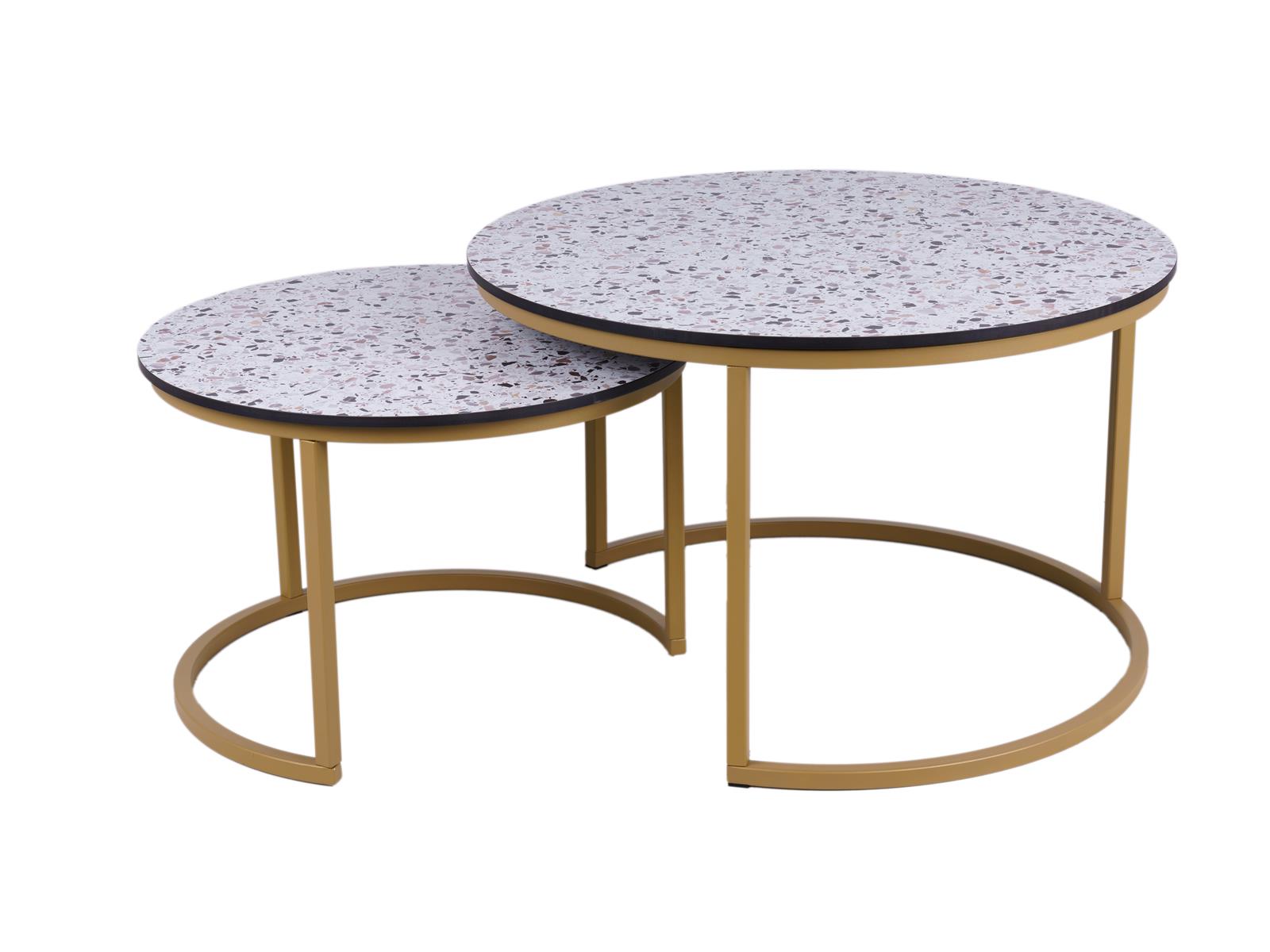 Uitsluiten leiderschap brandwonden Prachtige ronde salontafel set in champagnegoud en terrazzo kopen?  MaximaVida.com