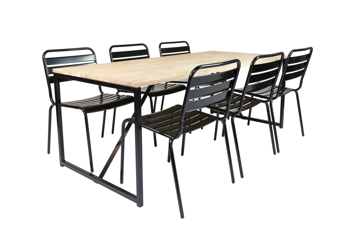 maximavida eettafel eiken houten blad tafelonderstel zwart 6 max stoelen 