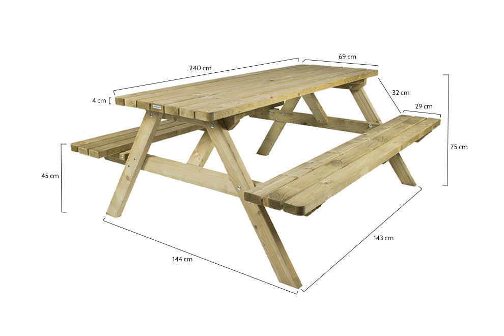 Chemie Kruipen capaciteit MaximaVida stevige houten picknicktafel 240 cm kopen?