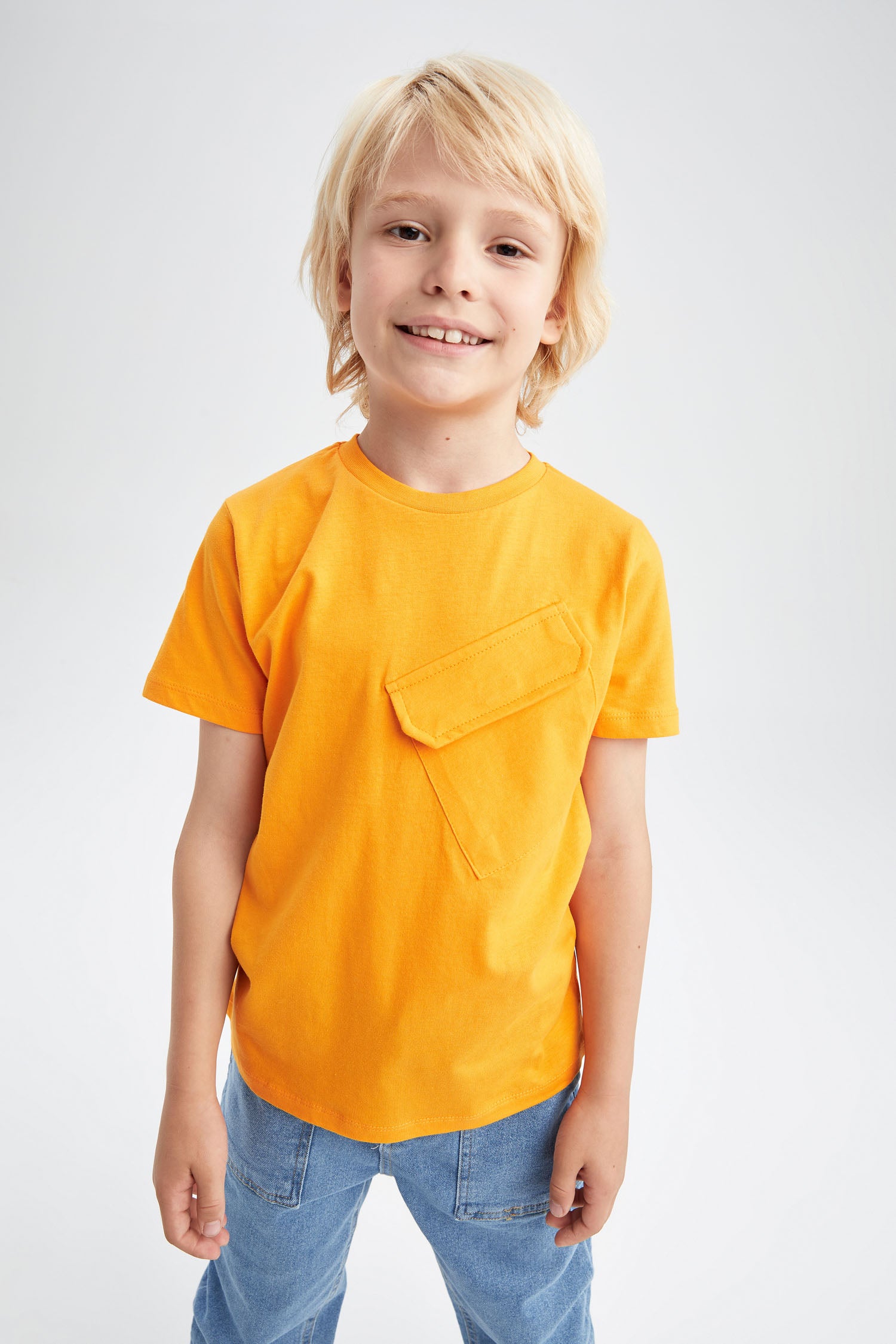 Boys Regular Fit Short Sleeve One Side Pocket T-Shirt - Orange